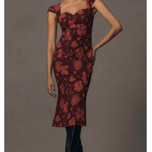Anthropologie Dresses & Skirts - Anthropologie Cecily Sweetheart Midi Dress in Burgundy and Rust Floral
